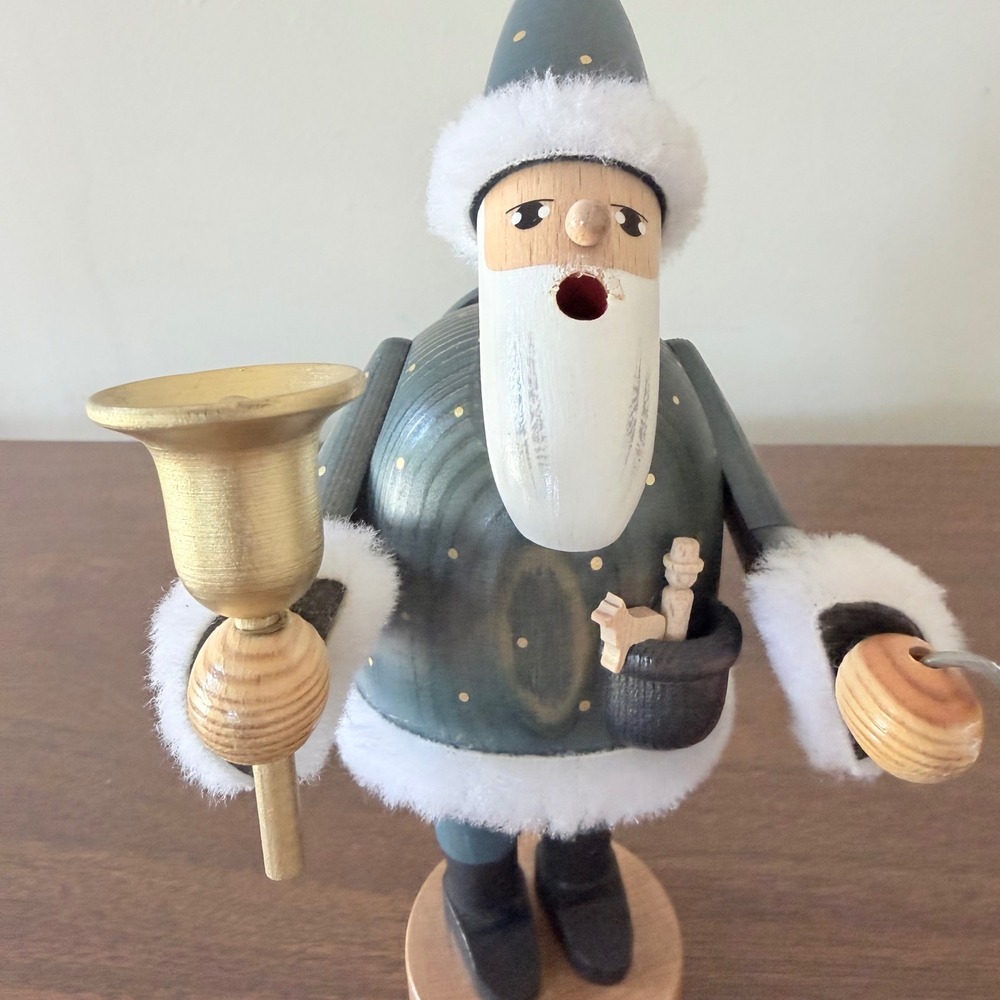 KWO German Wooden Incense Smoker Saint Peter Santa Claus Teal Gold Star Figurine - Picture 2 of 10